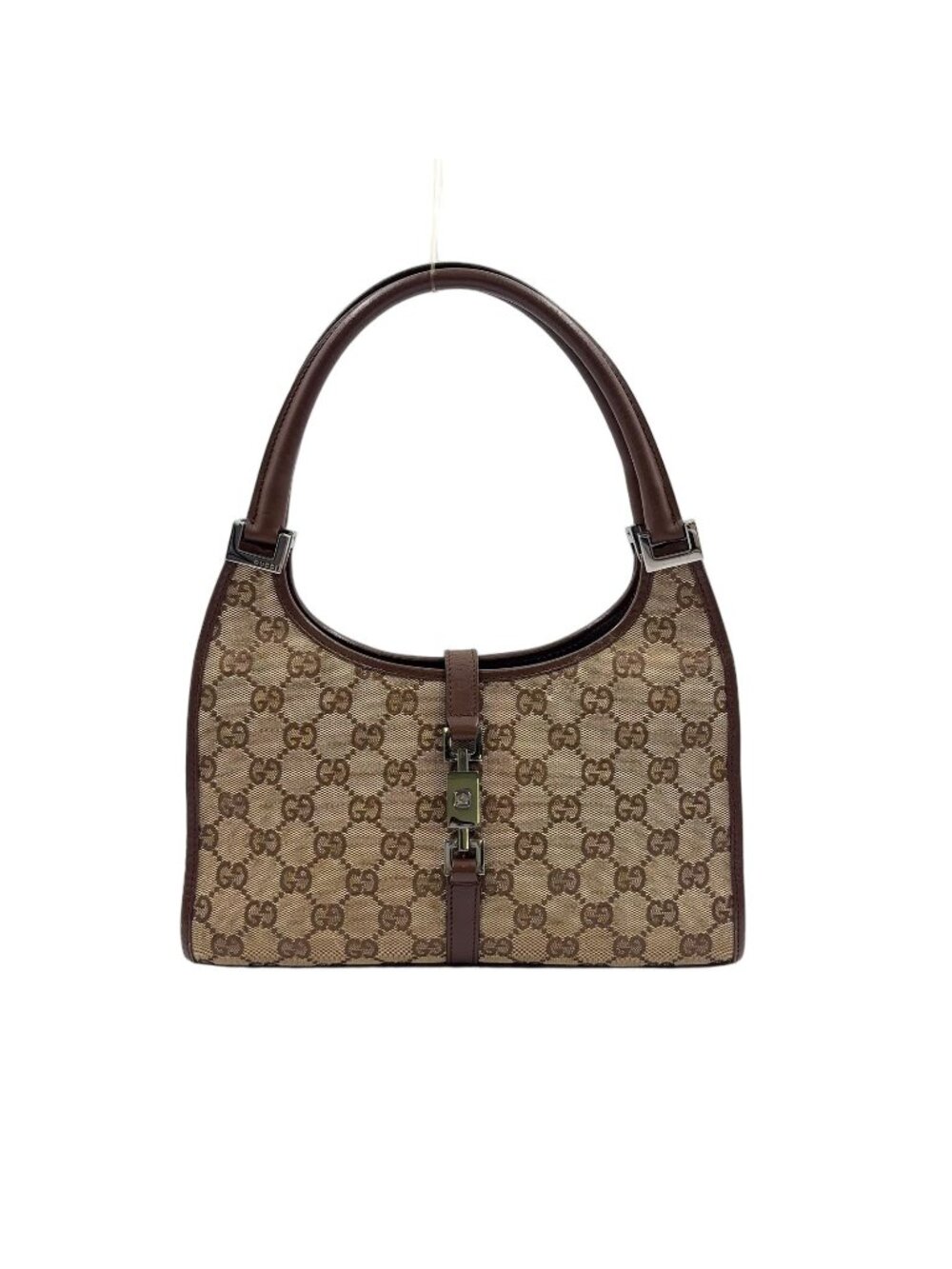 Gucci GG Canvas Jackie Leather Dark Brown Handbag Silver